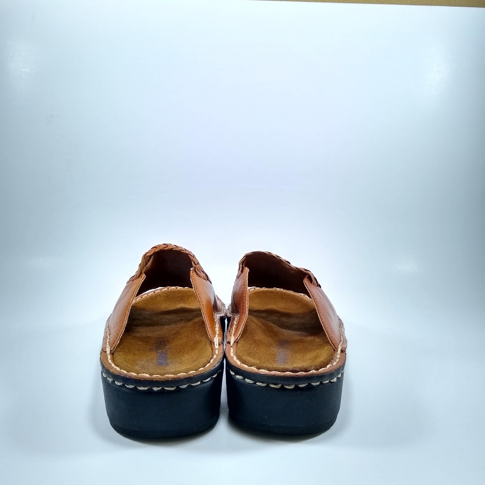 Minnetonka 7 Tan Brown Woven Leather Slide Sandal - Picture 8 of 8